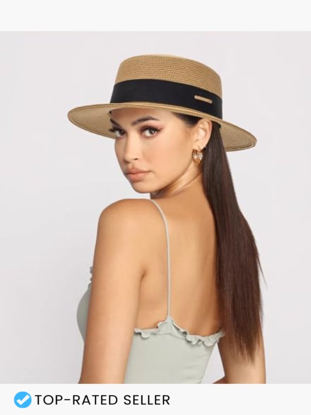 Straw Boater Summer Sun Hat - Wide Brim Fedora Panama Beach Hat Adjustable - Picture 4 of 7